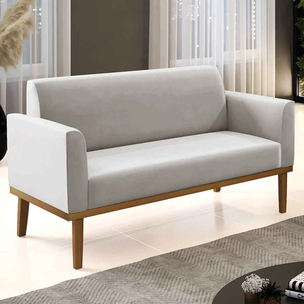 Sofá Namoradeira Base Madeira Castanho Maressa Veludo Cinza - Ibiza