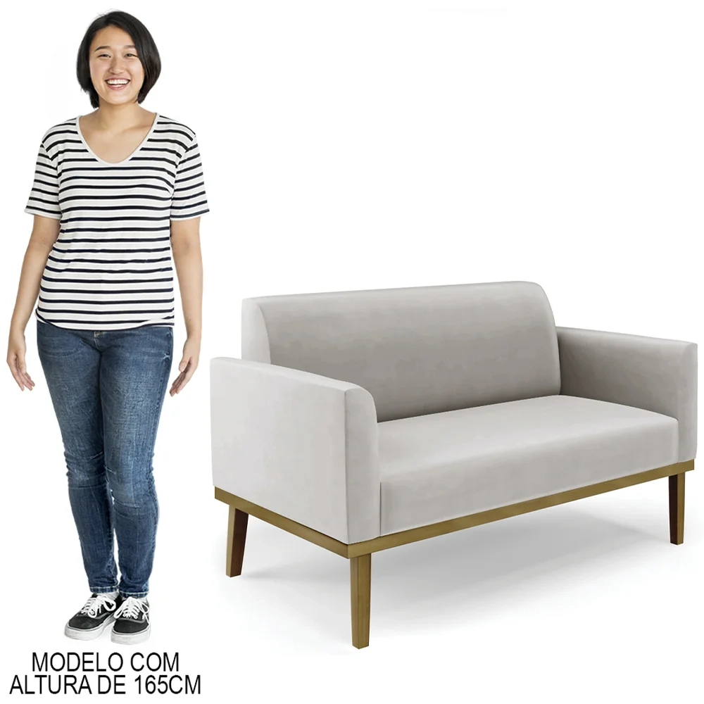 Sofá Namoradeira Base Madeira Castanho Maressa Veludo Cinza - Ibiza