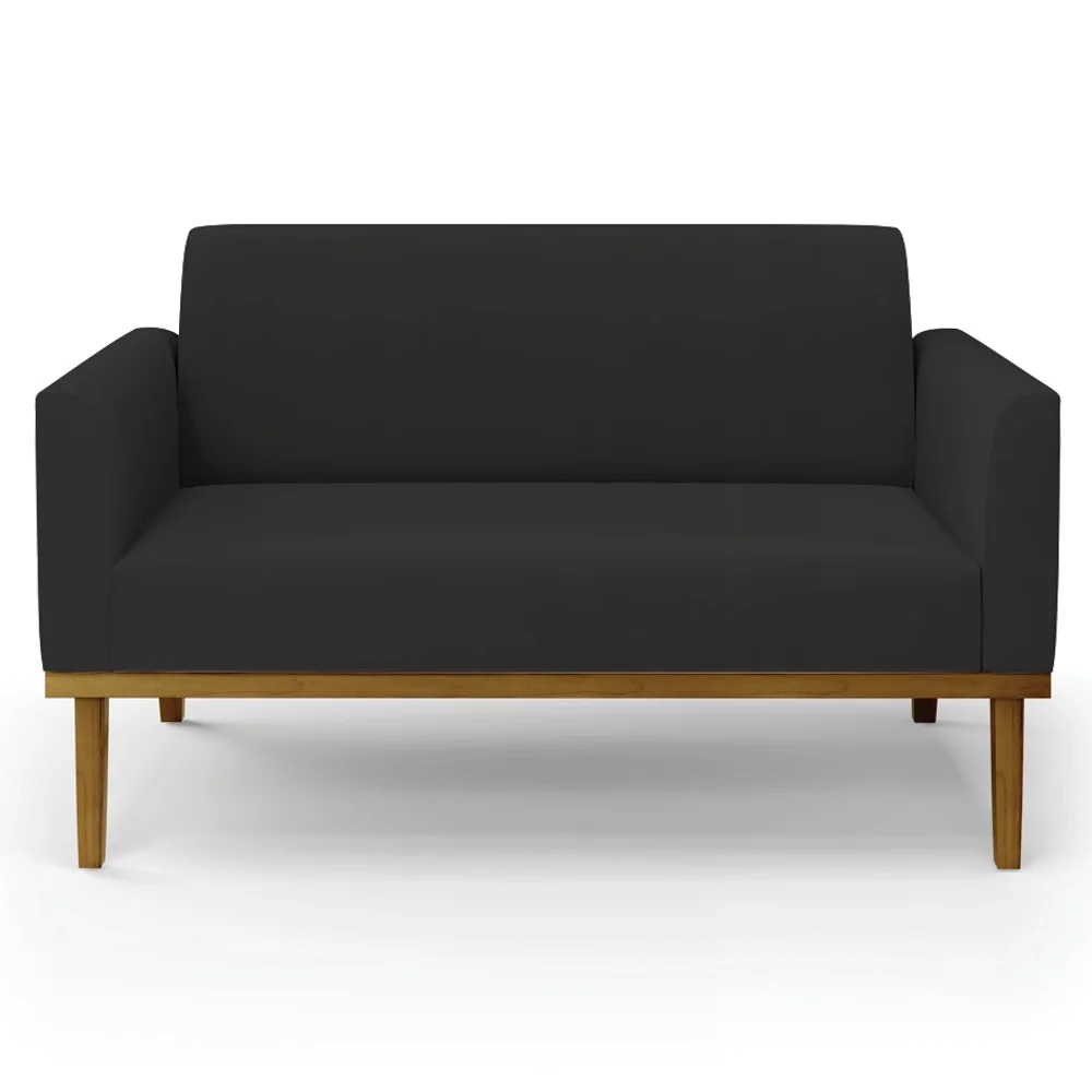 Sofá Namoradeira Base Madeira Castanho Maressa Veludo Preto - Ibiza