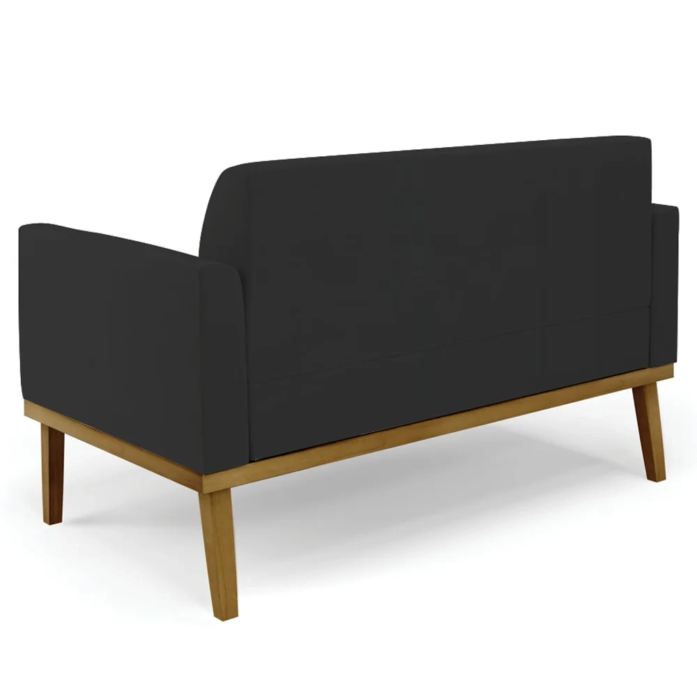 Sofá Namoradeira Base Madeira Castanho Maressa Veludo Preto - Ibiza