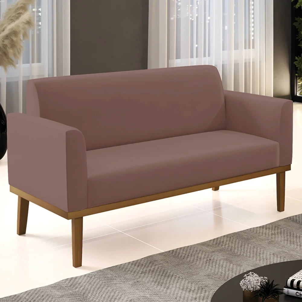 Sofá Namoradeira Base Madeira Castanho Maressa Veludo Rose - Ibiza