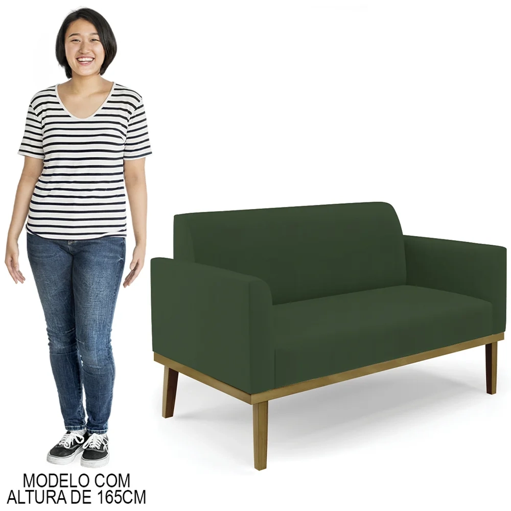 Sofá Namoradeira Base Madeira Castanho Maressa Veludo Verde - Ibiza