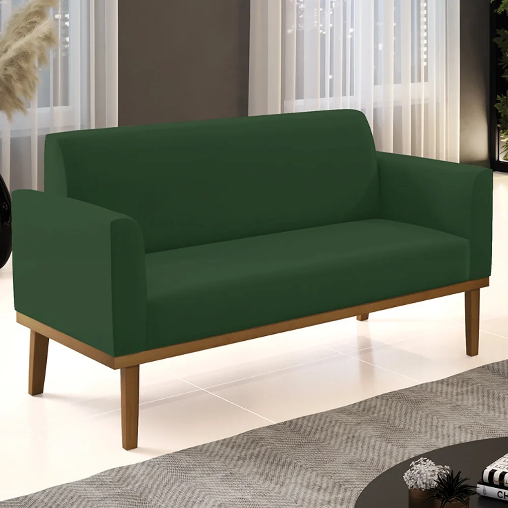 Sofá Namoradeira Base Madeira Castanho Maressa Veludo Verde - Ibiza