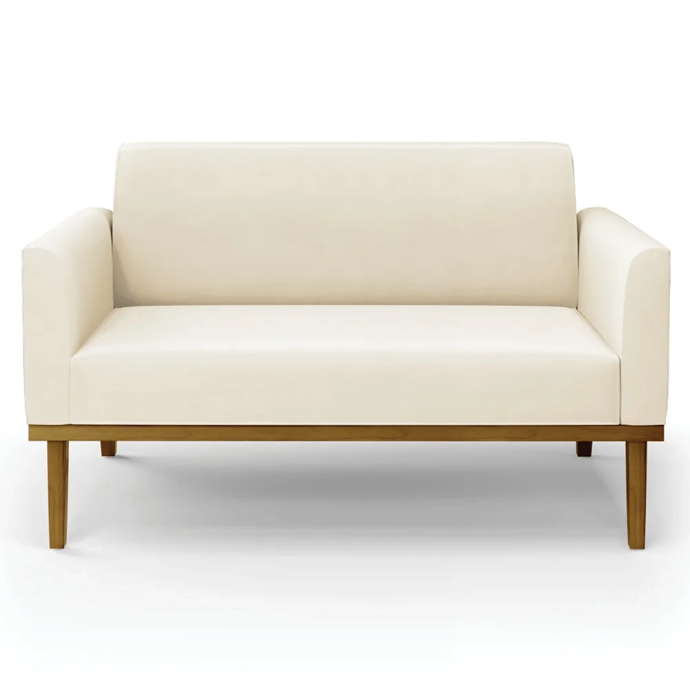 Sofá Namoradeira e 2 Poltronas Base Madeira Castanho Maressa Veludo Bege - Ibiza