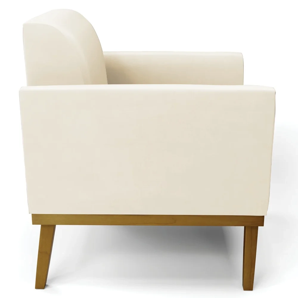 Sofá Namoradeira e 2 Poltronas Base Madeira Castanho Maressa Veludo Bege - Ibiza