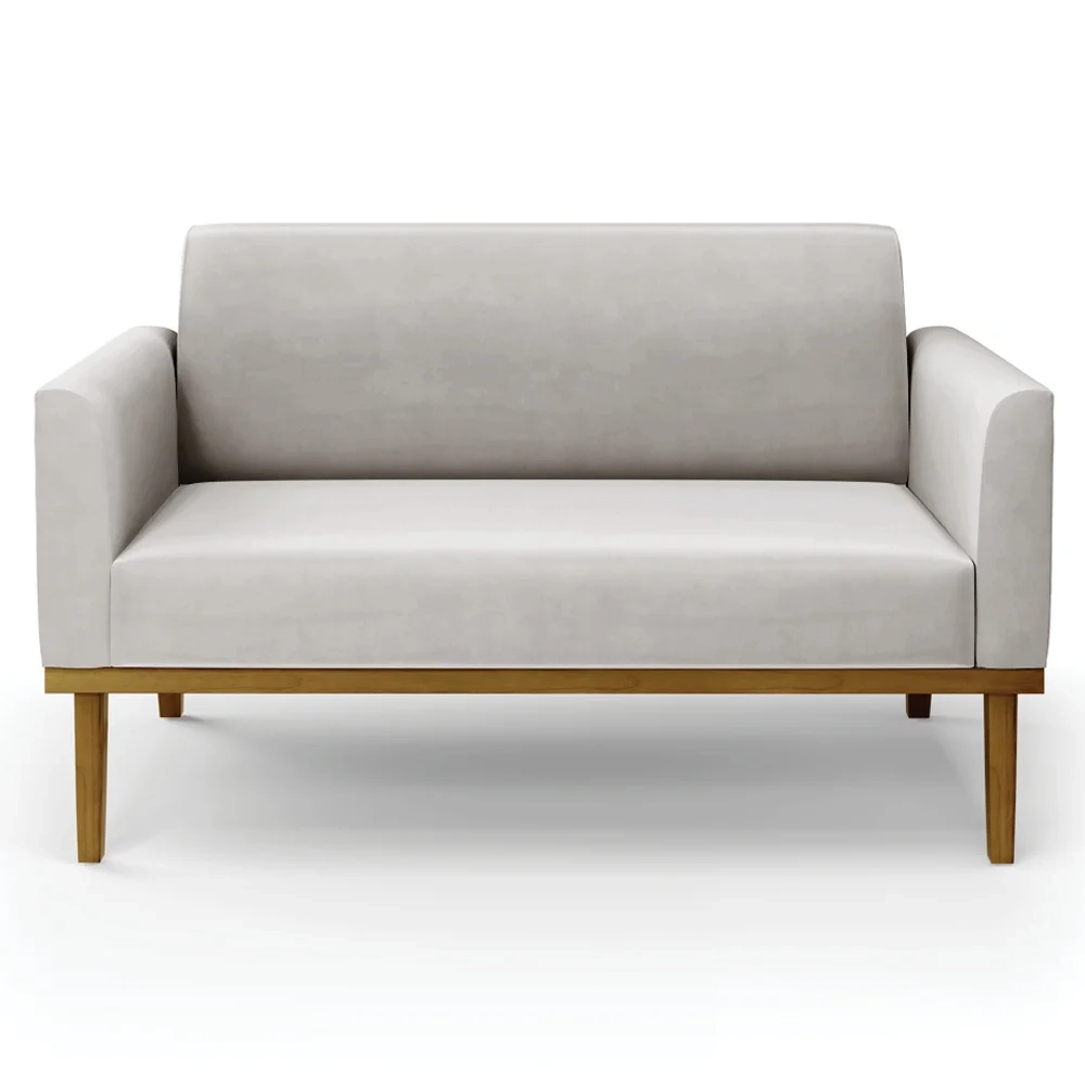 Sofá Namoradeira e 2 Poltronas Base Madeira Castanho Maressa Veludo Cinza - Ibiza