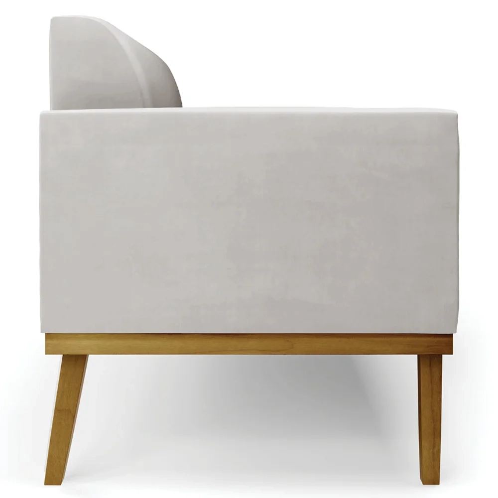 Sofá Namoradeira e 2 Poltronas Base Madeira Castanho Maressa Veludo Cinza - Ibiza