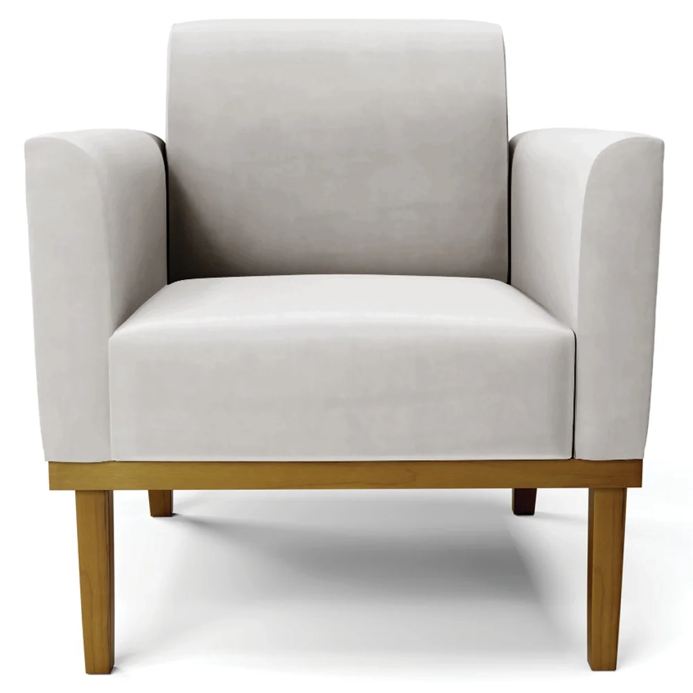 Sofá Namoradeira e 2 Poltronas Base Madeira Castanho Maressa Veludo Cinza - Ibiza