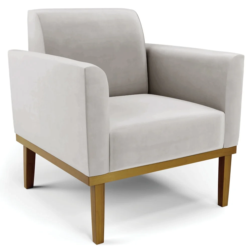 Sofá Namoradeira e 2 Poltronas Base Madeira Castanho Maressa Veludo Cinza - Ibiza