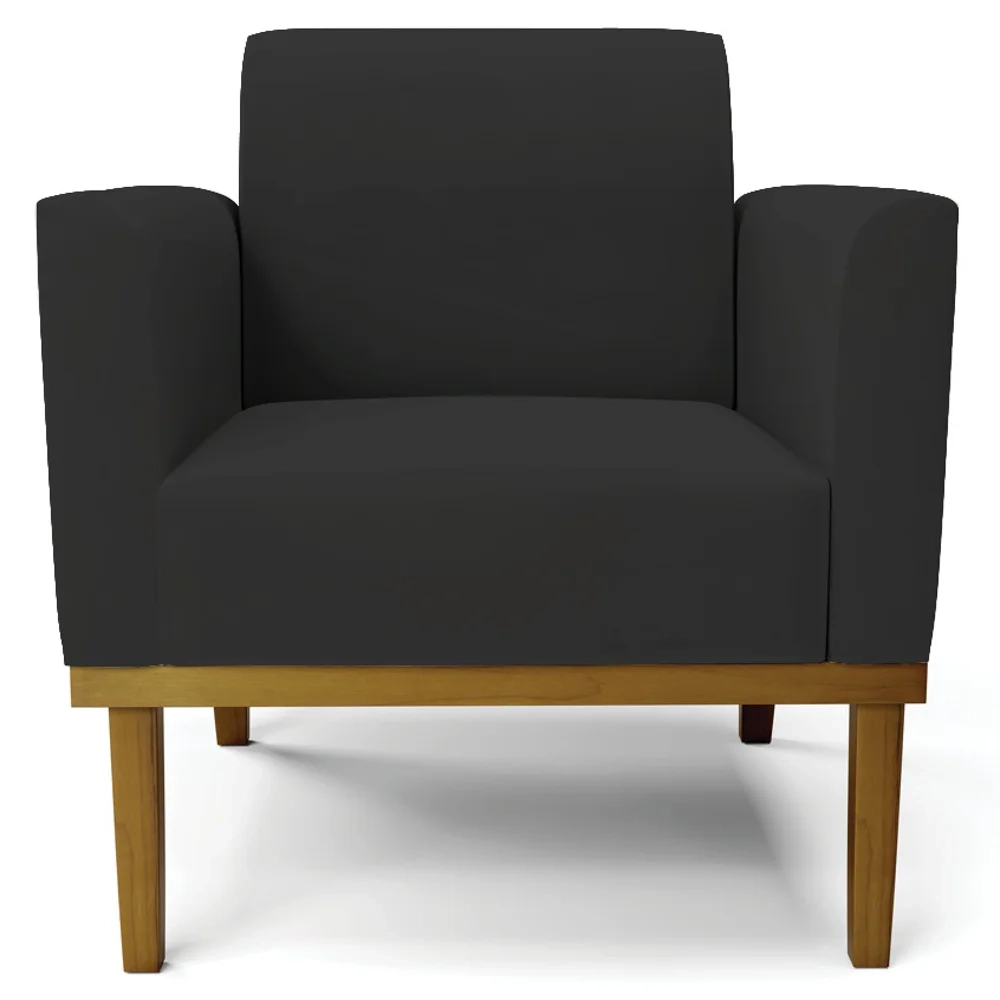 Sofá Namoradeira e 2 Poltronas Base Madeira Castanho Maressa Veludo Preto - Ibiza