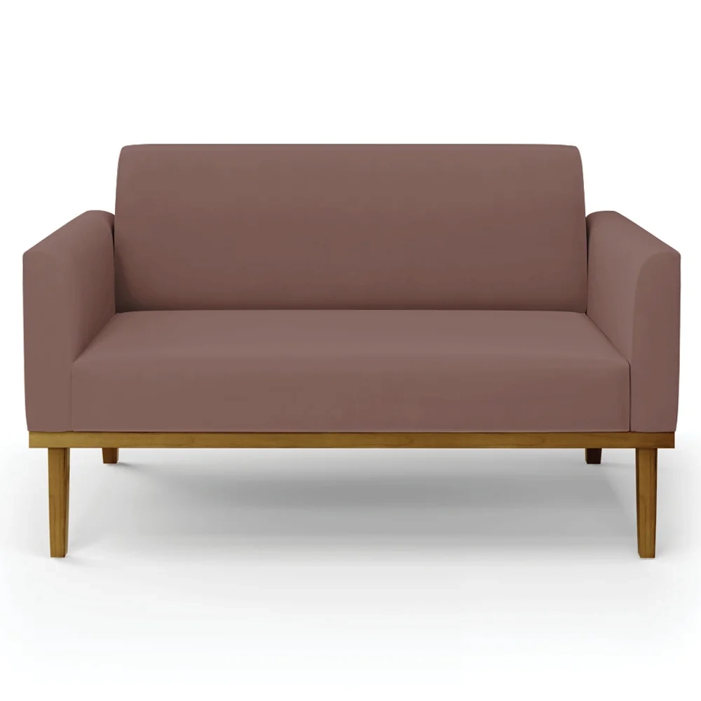 Sofá Namoradeira e 2 Poltronas Base Madeira Castanho Maressa Veludo Rosê - Ibiza