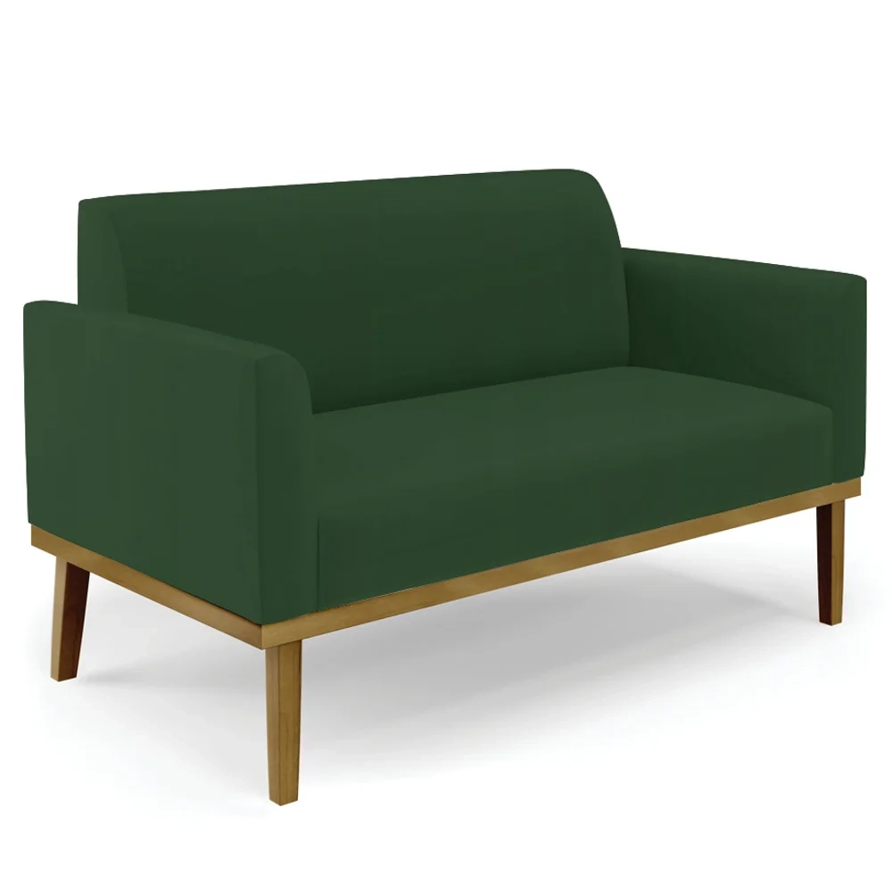 Sofá Namoradeira e 2 Poltronas Base Madeira Castanho Maressa Veludo Verde - Ibiza