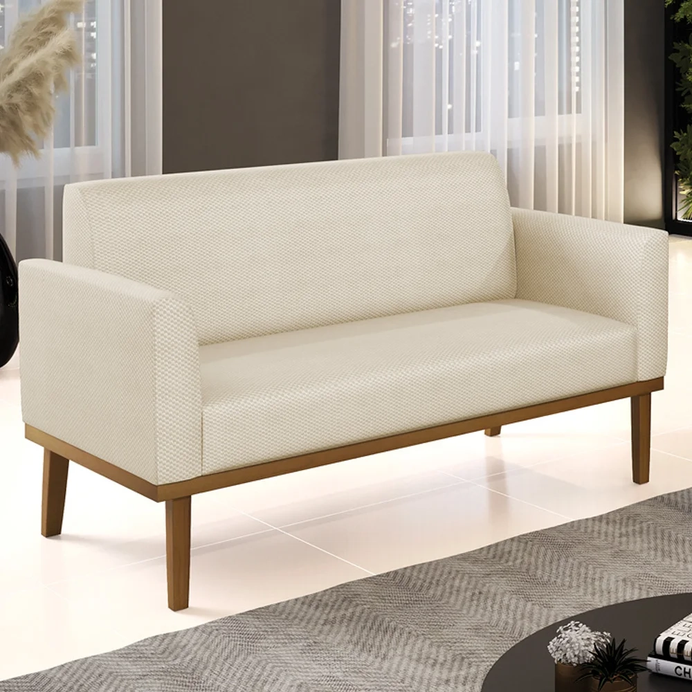 Sofá Namoradeira Base Madeira Castanho Maressa Veludo Luxo Off White - Ibiza