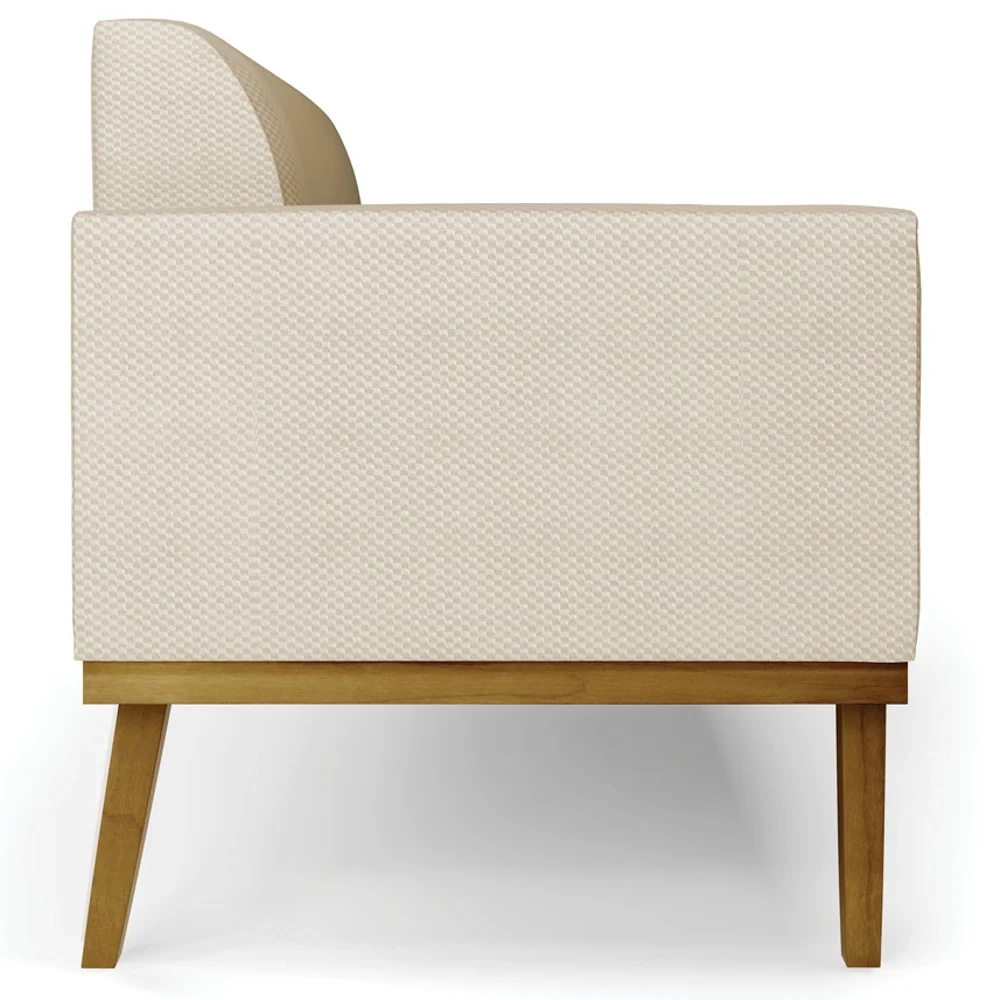 Sofá Namoradeira e 2 Poltronas Base Madeira Castanho Maressa Veludo Luxo Off White - Ibiza