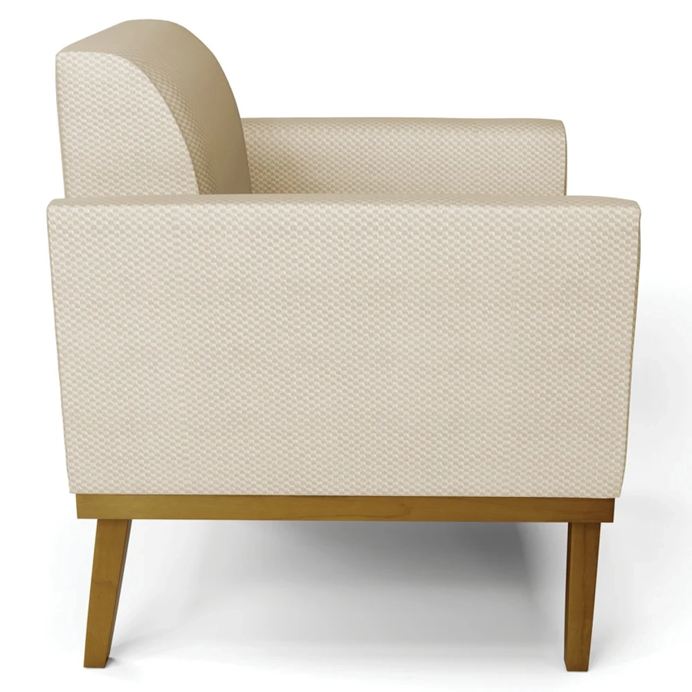 Sofá Namoradeira e 2 Poltronas Base Madeira Castanho Maressa Veludo Luxo Off White - Ibiza