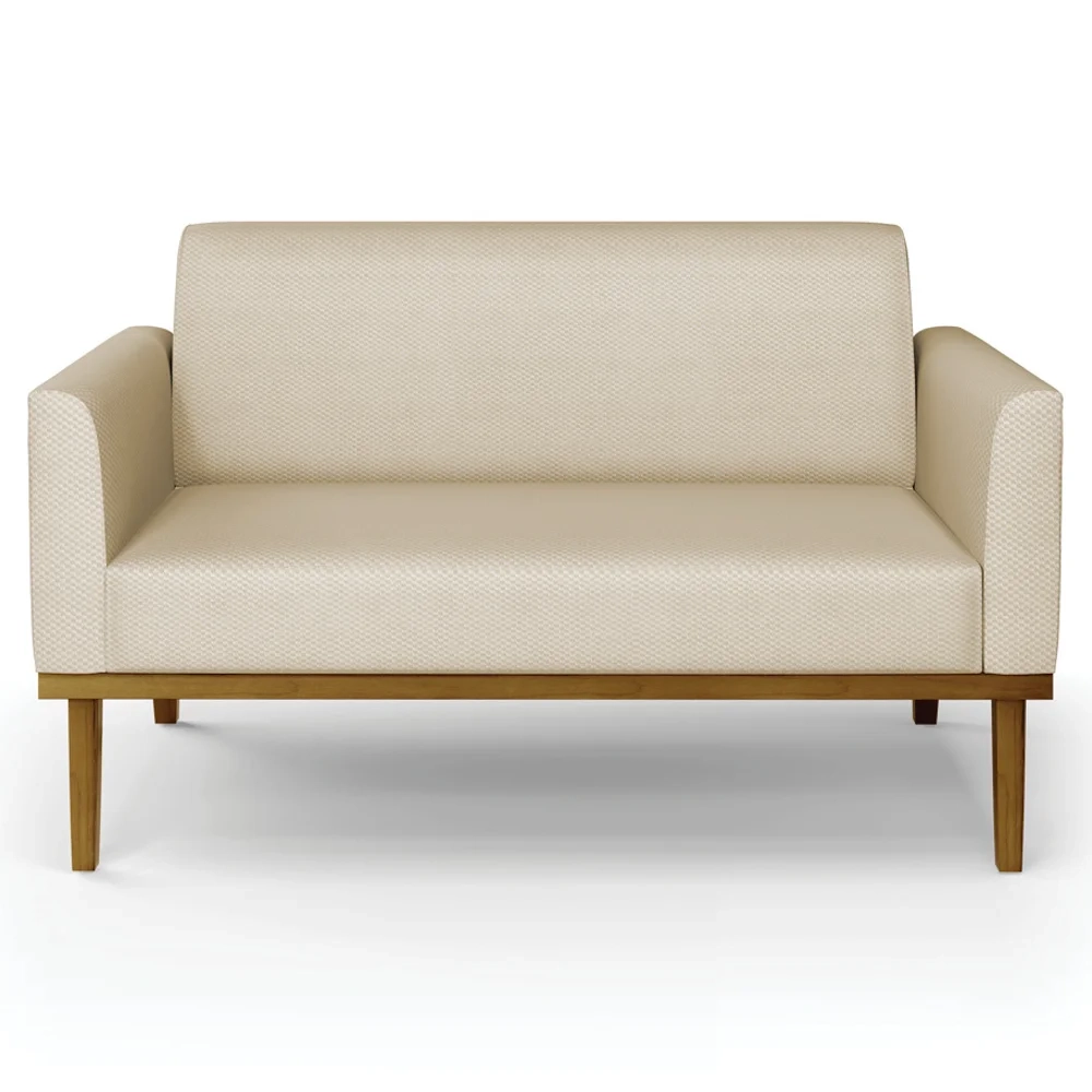 Sofá Namoradeira e 2 Poltronas Base Madeira Castanho Maressa Veludo Luxo Off White - Ibiza