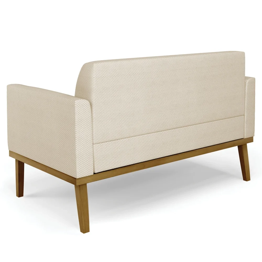 Sofá Namoradeira e 2 Poltronas Base Madeira Castanho Maressa Veludo Luxo Off White - Ibiza