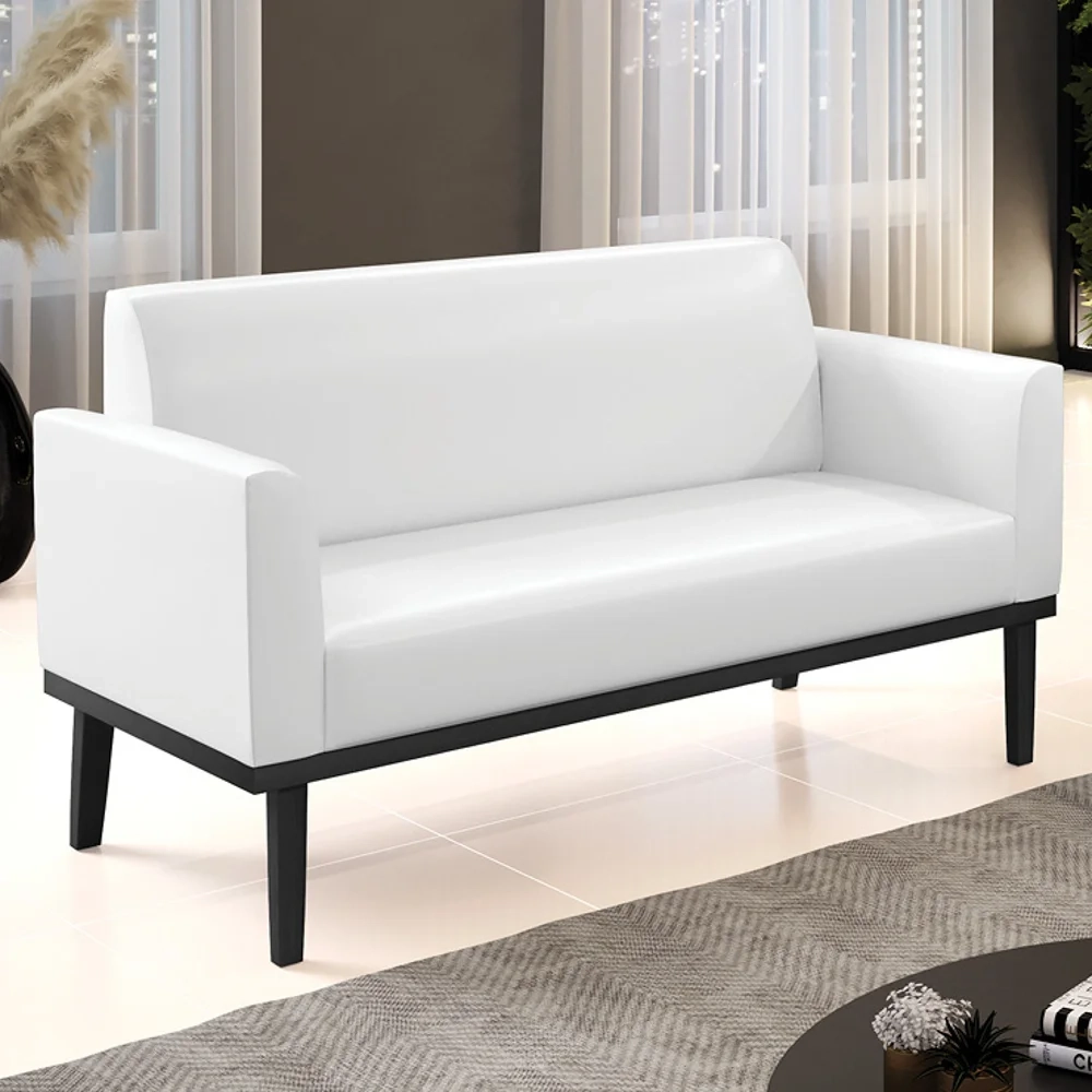Sofá Namoradeira Base Madeira Preto Maressa Sintético PU Branco - Ibiza