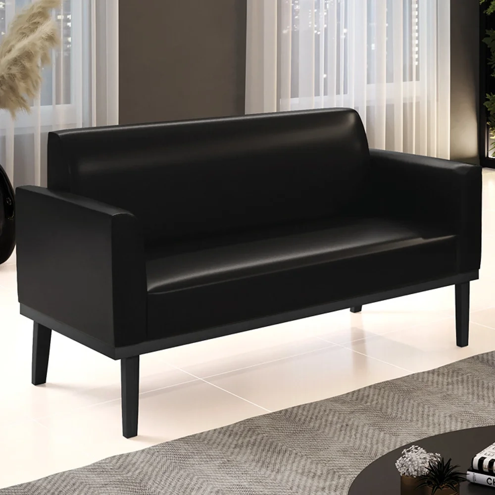 Sofá Namoradeira Base Madeira Preto Maressa Sintético PU Preto - Ibiza