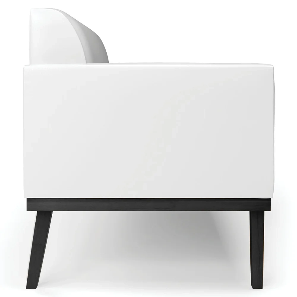 Sofá Namoradeira e 2 Poltronas Base Madeira Preto Maressa Sintético PU Branco - Ibiza