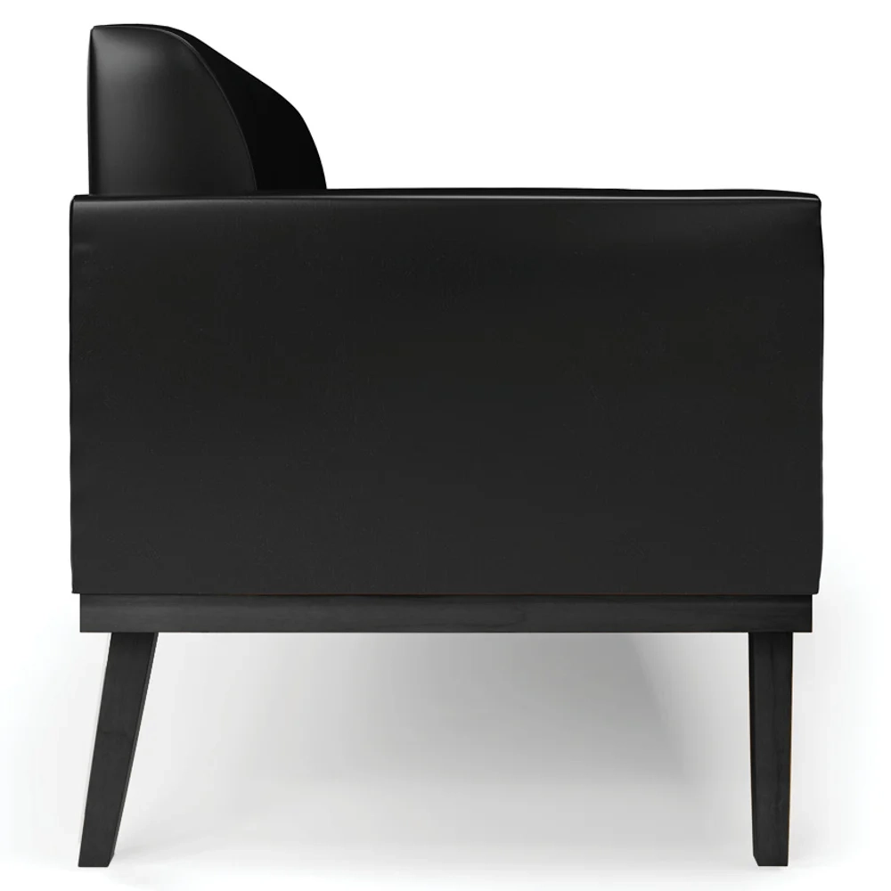 Sofá Namoradeira e 2 Poltronas Base Madeira Preto Maressa Sintético PU Preto - Ibiza