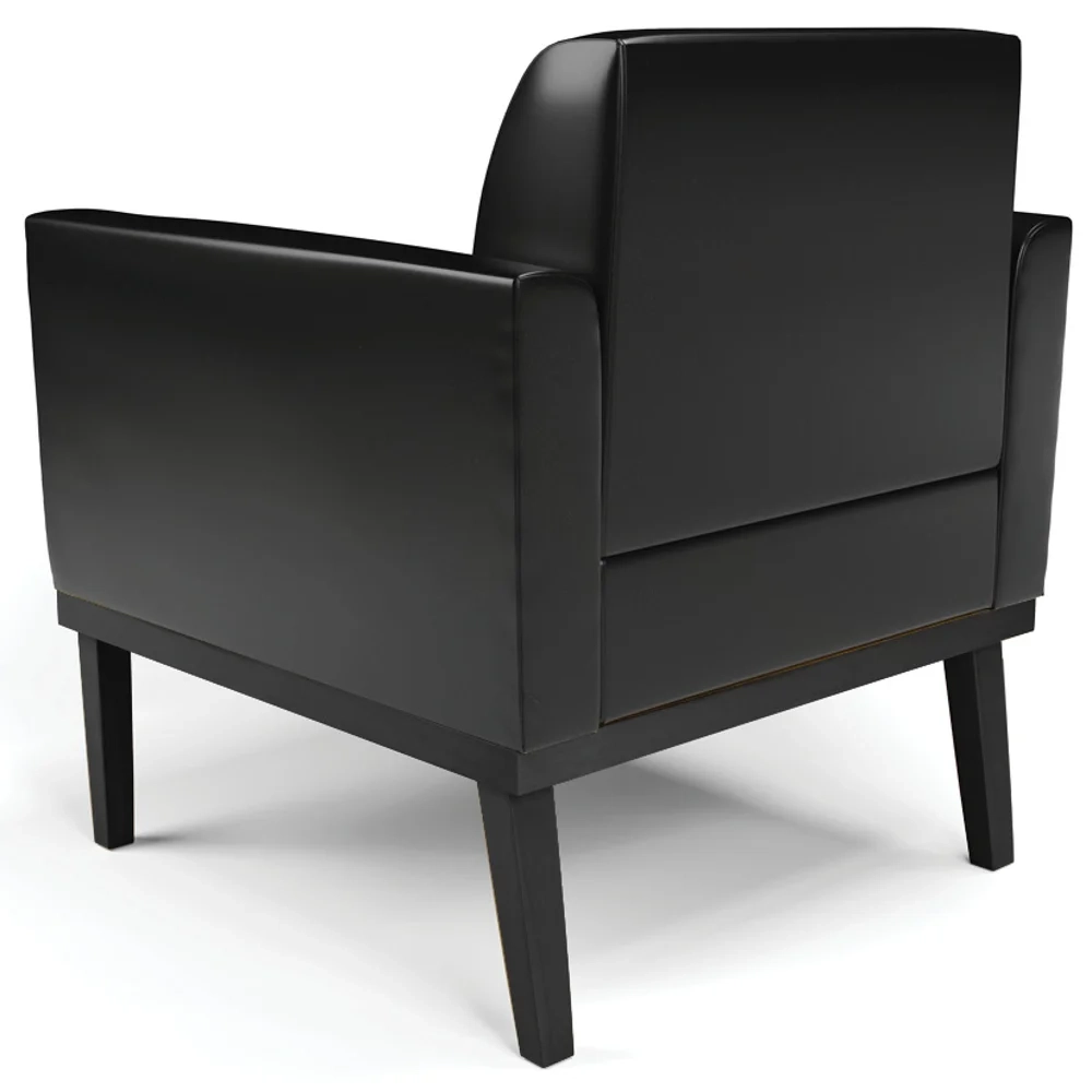 Sofá Namoradeira e 2 Poltronas Base Madeira Preto Maressa Sintético PU Preto - Ibiza