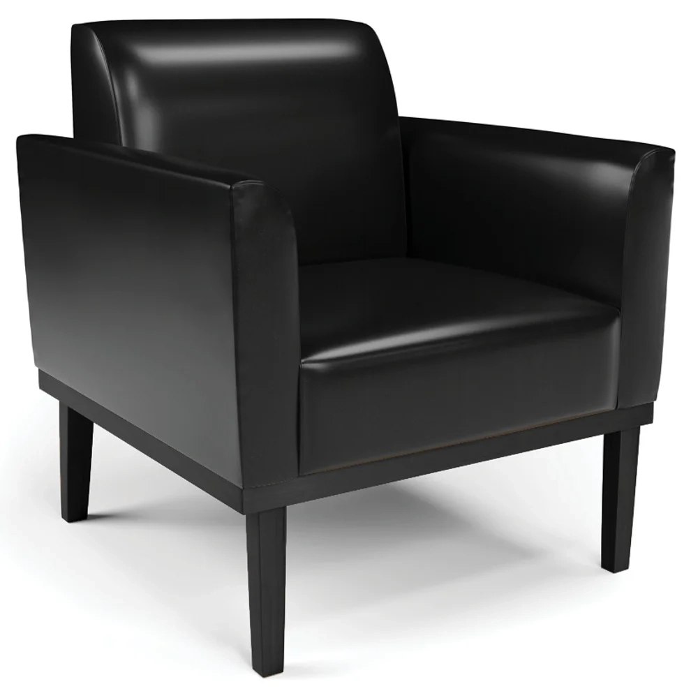 Sofá Namoradeira e 2 Poltronas Base Madeira Preto Maressa Sintético PU Preto - Ibiza