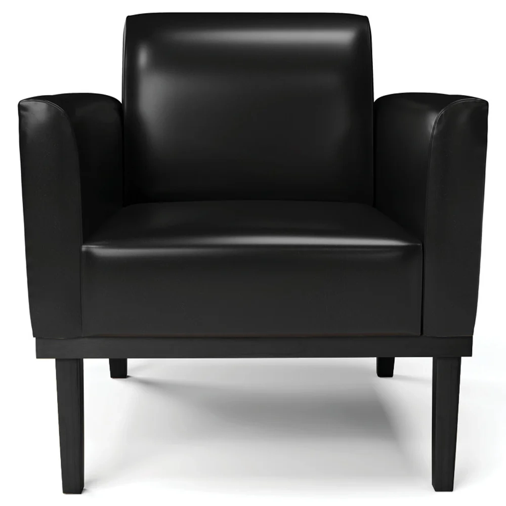 Sofá Namoradeira e 2 Poltronas Base Madeira Preto Maressa Sintético PU Preto - Ibiza