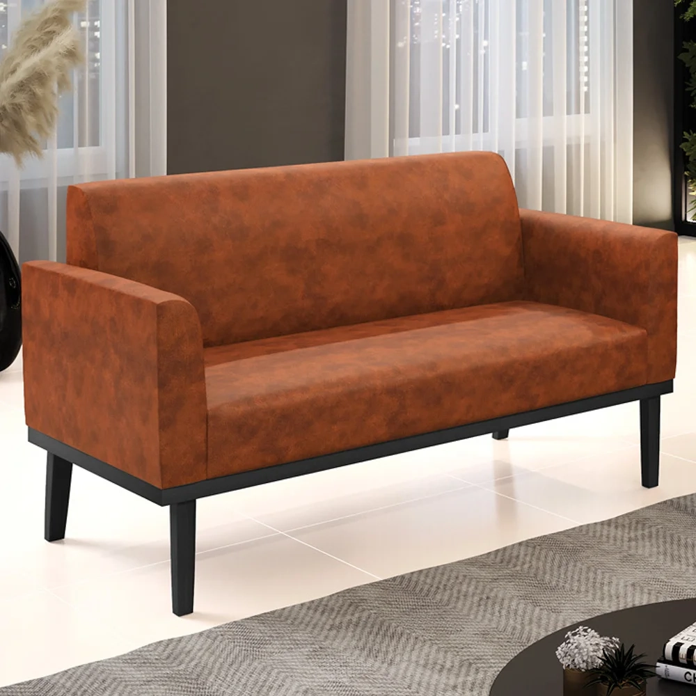 Sofá Namoradeira Base Madeira Preto Maressa Sintético PU Nozes - Ibiza