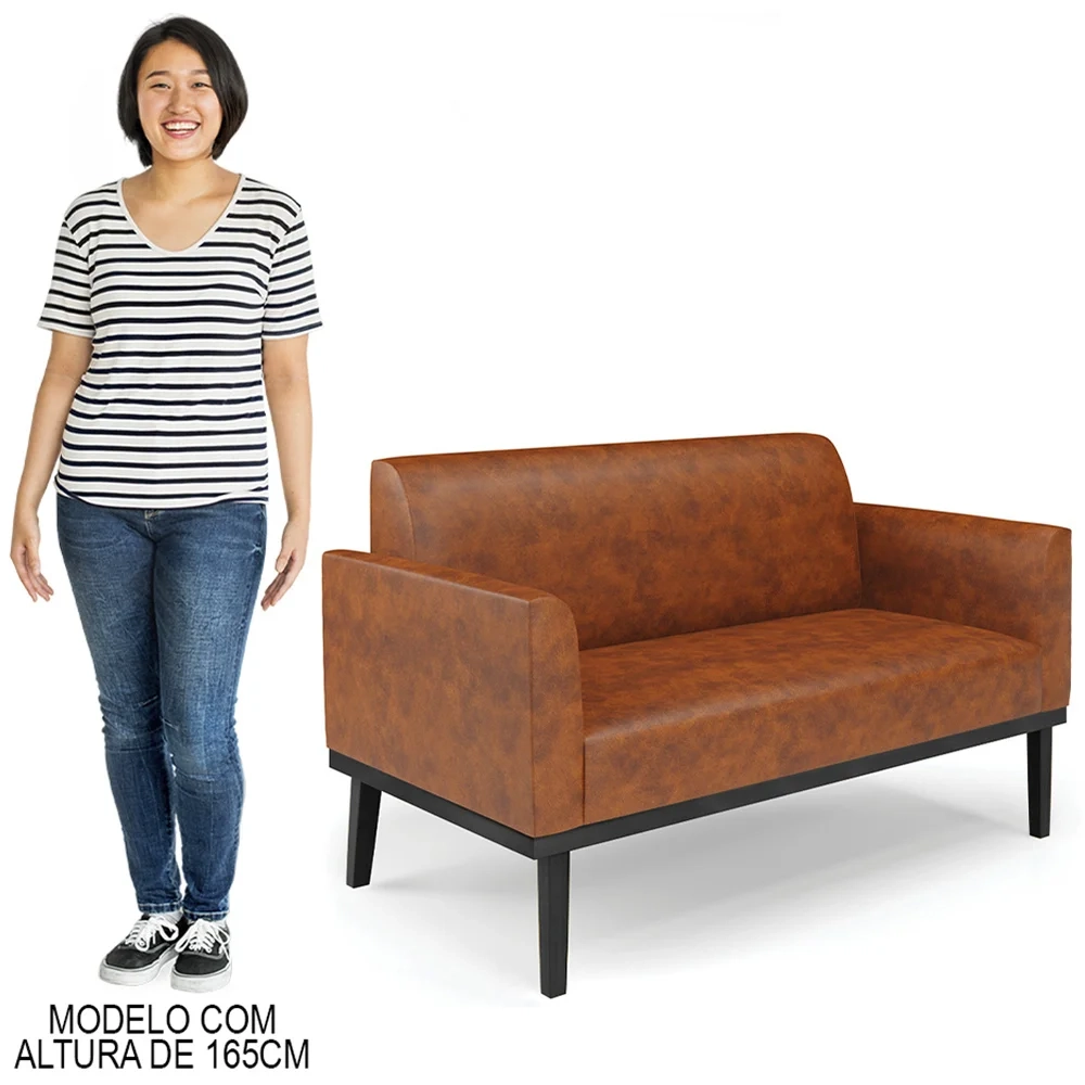 Sofá Namoradeira Base Madeira Preto Maressa Sintético PU Nozes - Ibiza