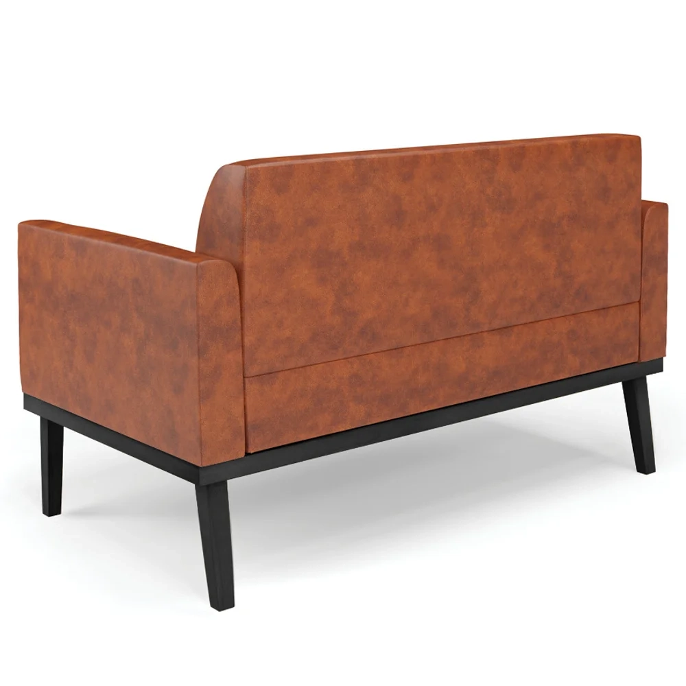 Sofá Namoradeira e 2 Poltronas Base Madeira Preto Maressa Sintético PU Nozes - Ibiza