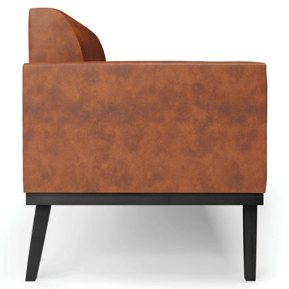 Sofá Namoradeira e 2 Poltronas Base Madeira Preto Maressa Sintético PU Nozes - Ibiza