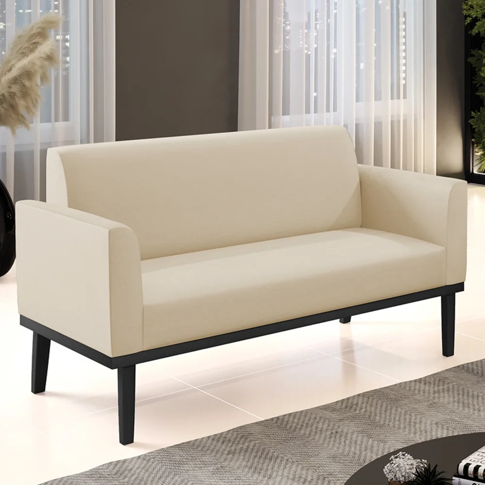 Sofá Namoradeira Base Madeira Preto Maressa Sintético Bege - Ibiza