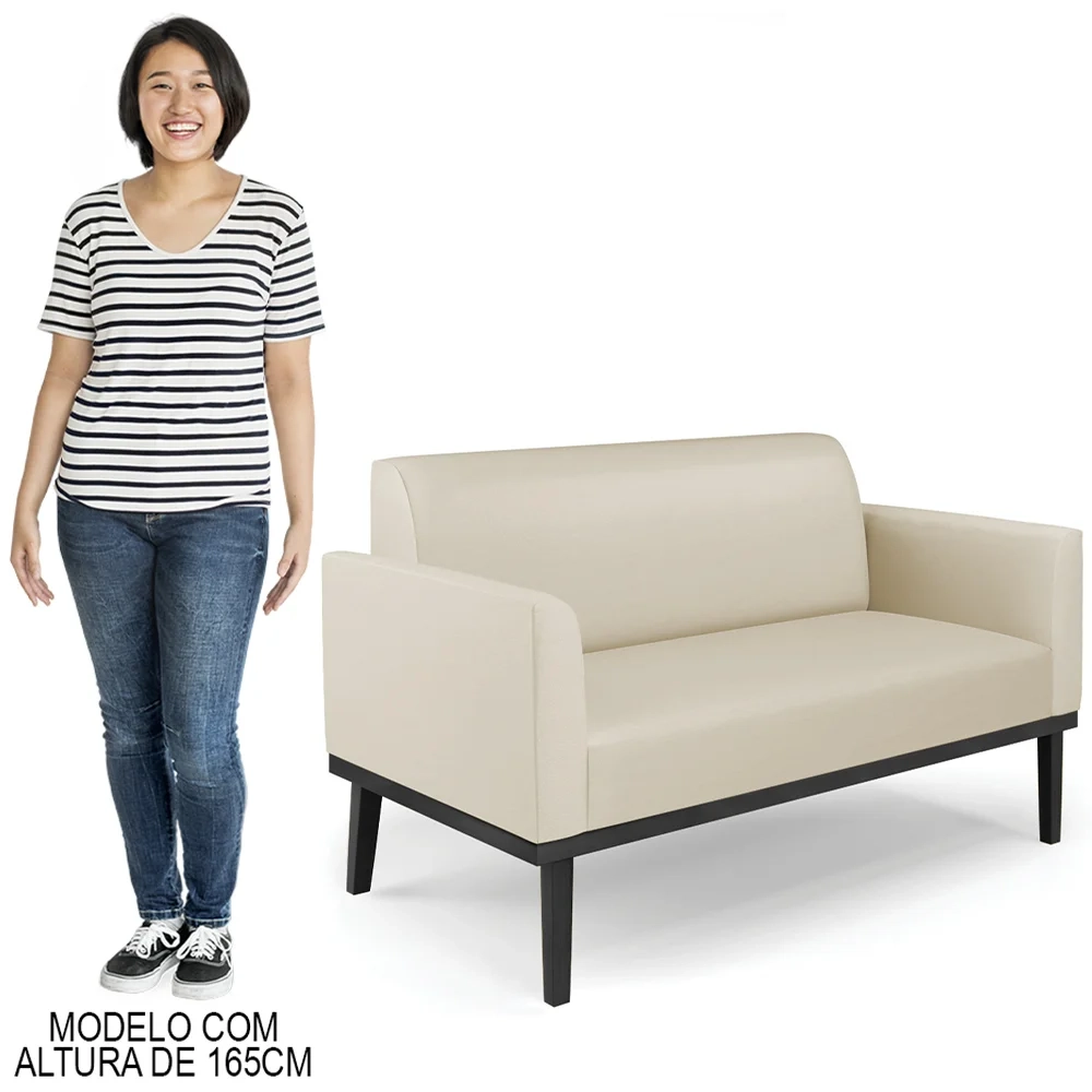Sofá Namoradeira Base Madeira Preto Maressa Sintético Bege - Ibiza