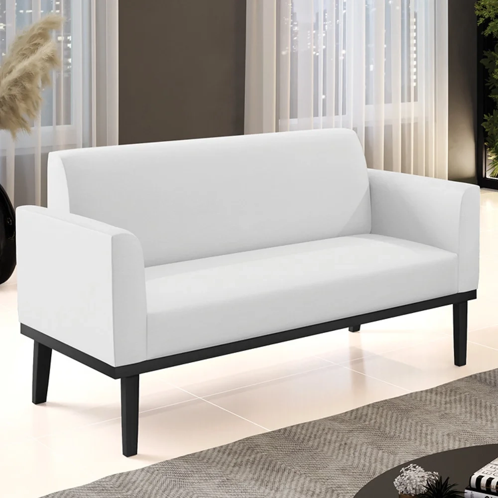 Sofá Namoradeira Base Madeira Preto Maressa Sintético Branco - Ibiza