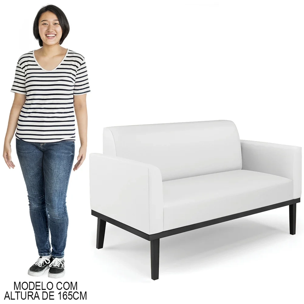 Sofá Namoradeira Base Madeira Preto Maressa Sintético Branco - Ibiza