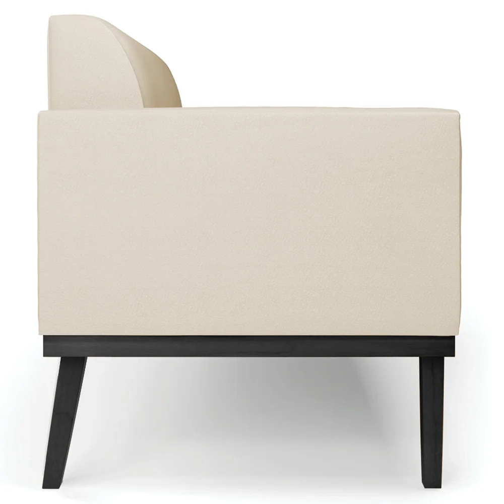 Sofá Namoradeira e 2 Poltronas Base Madeira Preto Maressa Sintético Bege - Ibiza