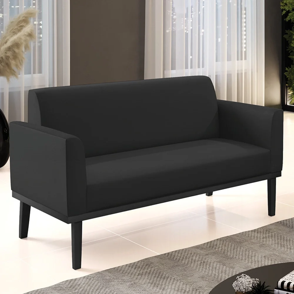 Sofá Namoradeira Base Madeira Preto Maressa Sintético Preto - Ibiza