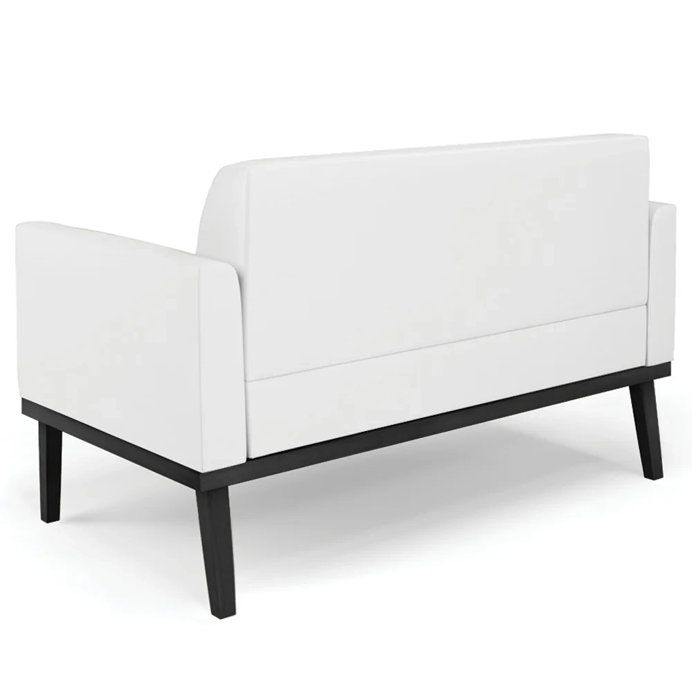 Sofá Namoradeira e 2 Poltronas Base Madeira Preto Maressa Sintético Branco - Ibiza