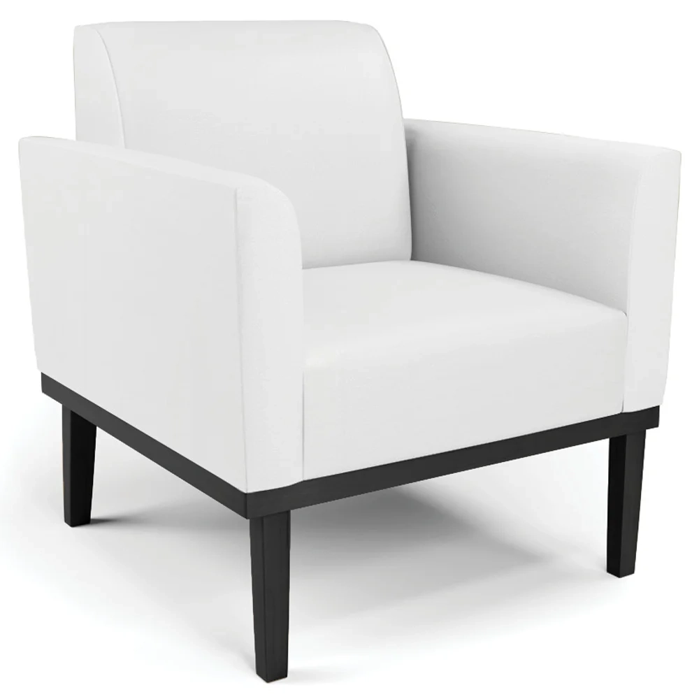 Sofá Namoradeira e 2 Poltronas Base Madeira Preto Maressa Sintético Branco - Ibiza