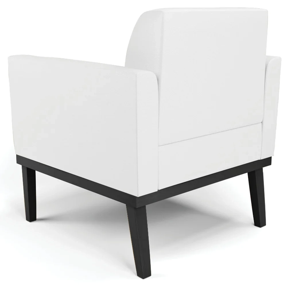 Sofá Namoradeira e 2 Poltronas Base Madeira Preto Maressa Sintético Branco - Ibiza