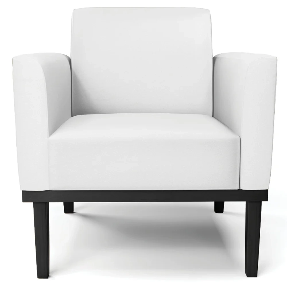 Sofá Namoradeira e 2 Poltronas Base Madeira Preto Maressa Sintético Branco - Ibiza