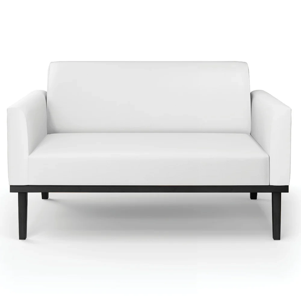 Sofá Namoradeira e 2 Poltronas Base Madeira Preto Maressa Sintético Branco - Ibiza