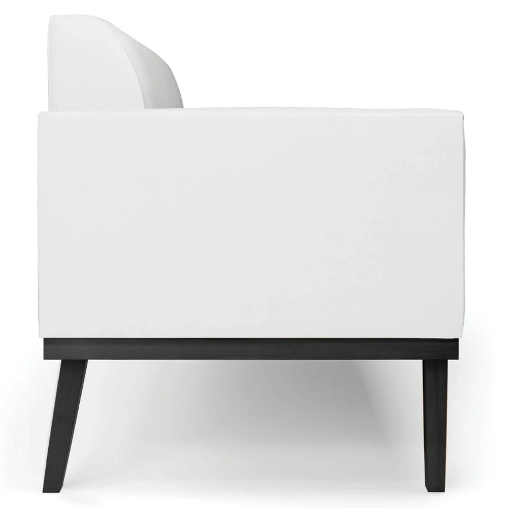 Sofá Namoradeira e 2 Poltronas Base Madeira Preto Maressa Sintético Branco - Ibiza