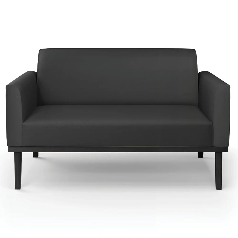 Sofá Namoradeira e 2 Poltronas Base Madeira Preto Maressa Sintético Preto - Ibiza