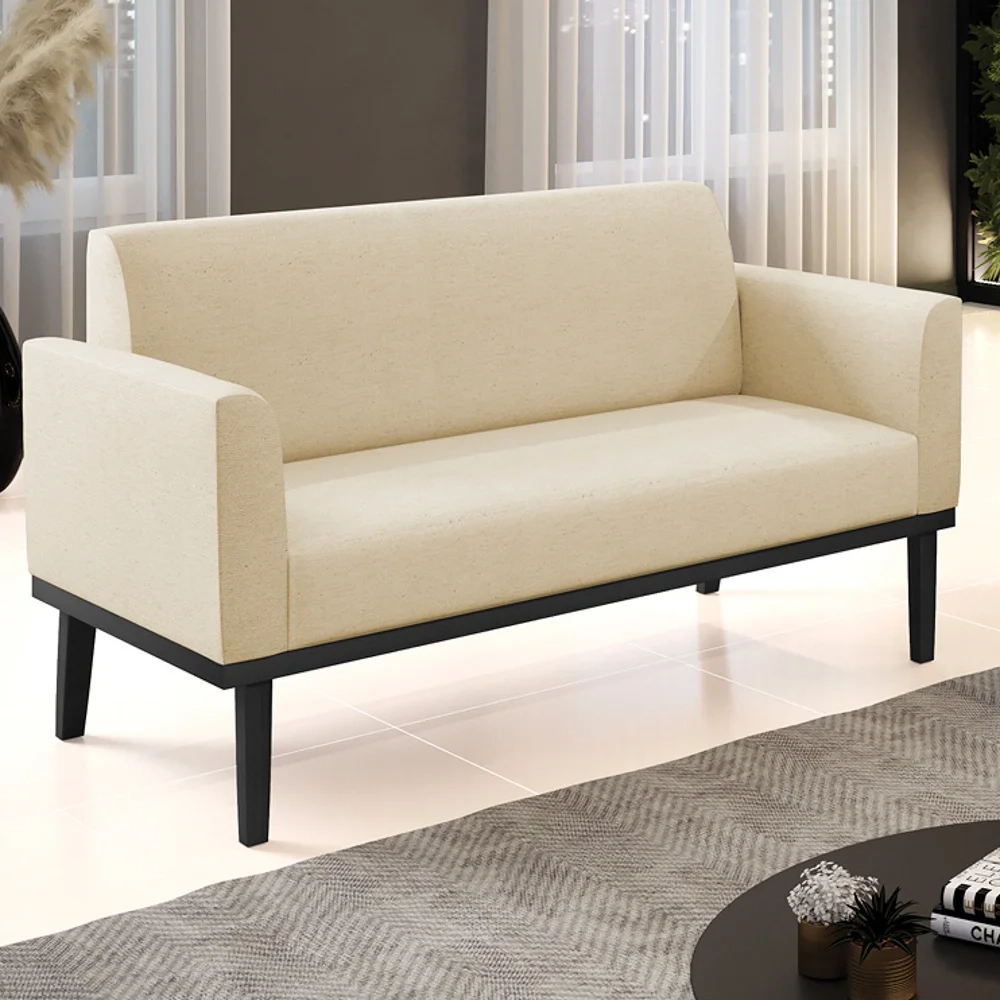 Sofá Namoradeira Base Madeira Preto Maressa Linho Bege - Ibiza