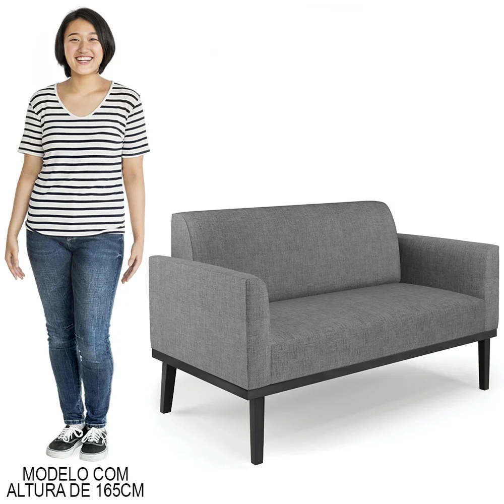 Sofá Namoradeira Base Madeira Preto Maressa Linho Grafite - Ibiza