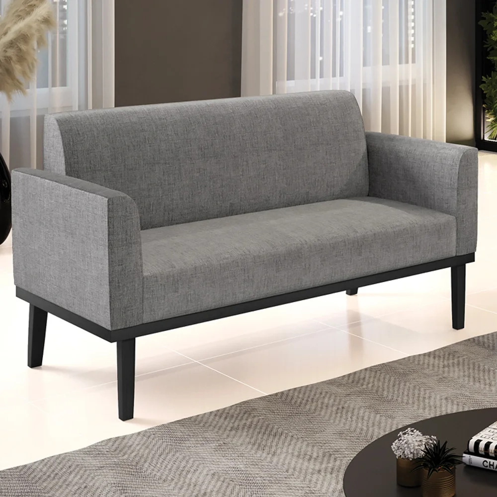 Sofá Namoradeira Base Madeira Preto Maressa Linho Grafite - Ibiza