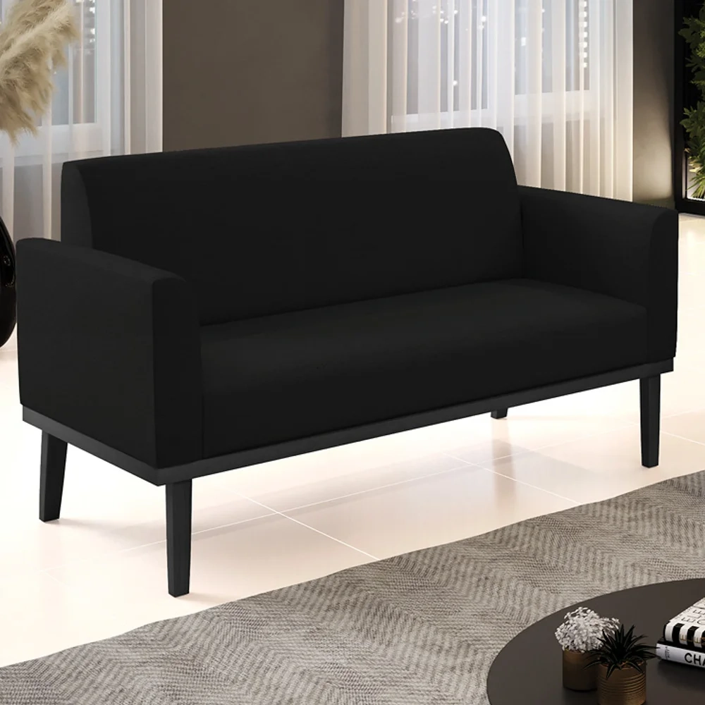 Sofá Namoradeira Base Madeira Preto Maressa Linho Preto - Ibiza