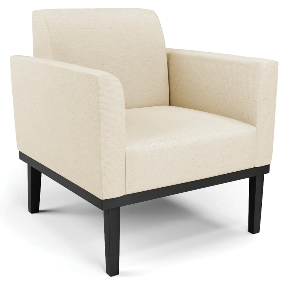 Sofá Namoradeira e 2 Poltronas Base Madeira Preto Maressa Linho Bege - Ibiza